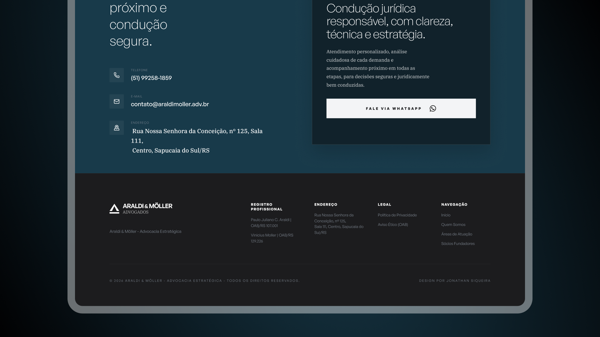 Detalhe do site Araldi & Möller