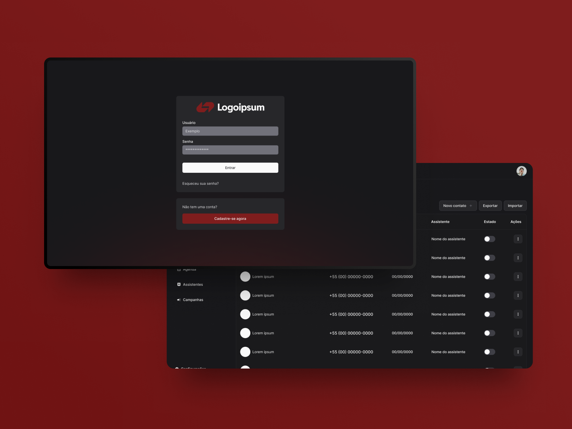Tela de login do projeto Tatica